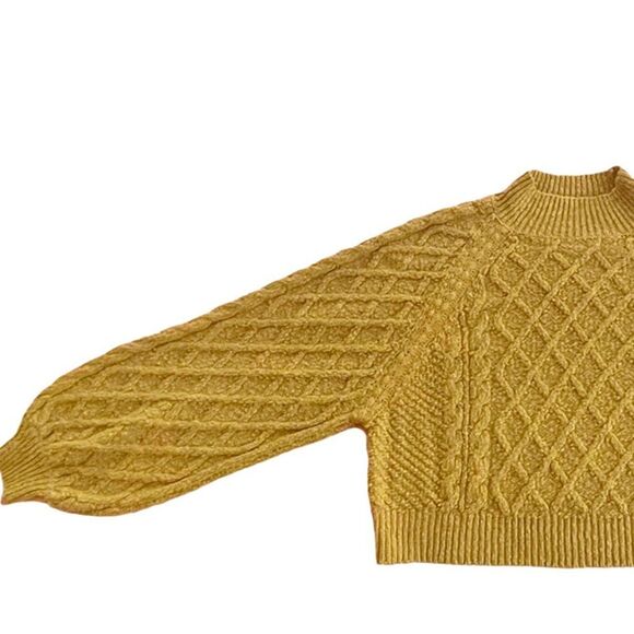 Free People Parfait Pullover Sweater Large Diamond Pattern Dolman Sleeve Gold - Picture 2 of 10